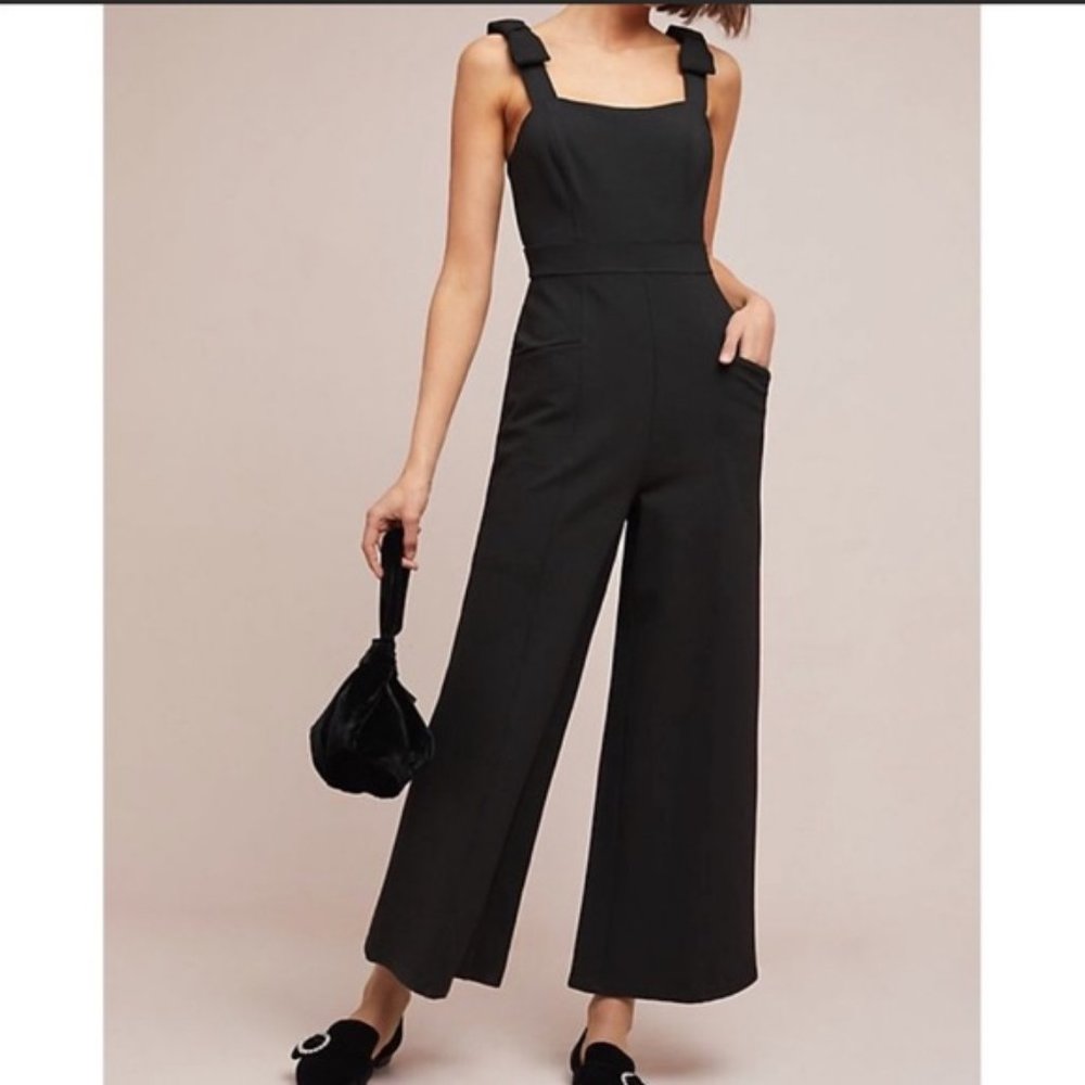 Anthropologie Black Wide-Leg Square-Neck Jumpsuit